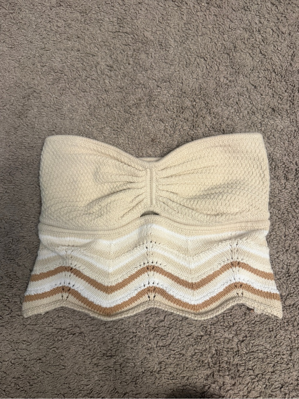 American Eagle Outfitters Strapless Knit Mini Skirt in Cream and Tan